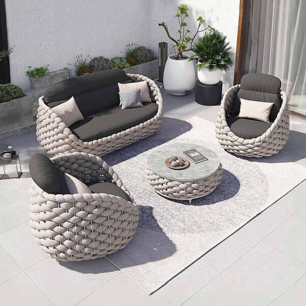 Marbella Grey Rope Woven Outdoor Sofa Set - Image 3